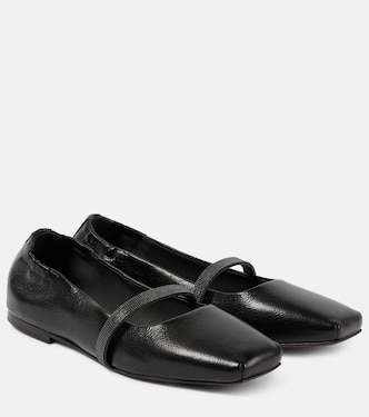 Ballerine Mary Jane in pelle con monili | Brunello Cucinelli