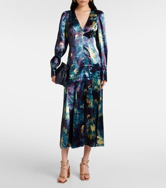 Abito midi Azrou in raso con stampa | Ulla Johnson
