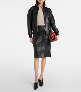 Jupe midi en cuir Intrecciato | Bottega Veneta