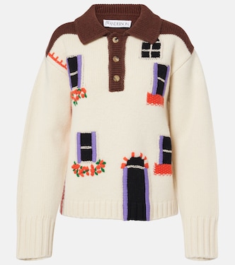Intarsia wool polo sweater | JW Anderson
