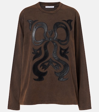 Edden embroidered leather-trimmed cotton jersey T-shirt | Acne Studios