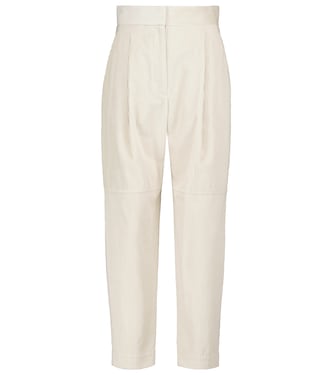 Pantalon tapered à taille haute en velours côtelé de coton | Brunello Cucinelli