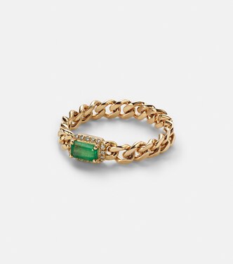 Bague Baby Link en or 18 ct, diamants et émeraude | Shay Jewelry
