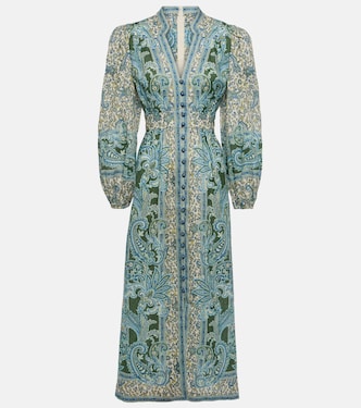 Abito midi Ottie Plunge in lino con stampa | Zimmermann