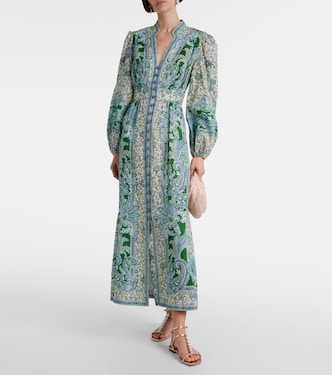 Abito midi Ottie Plunge in lino con stampa | Zimmermann