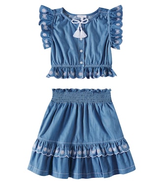 Embroidered denim top and skirt set | Patachou