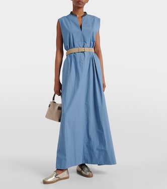Verziertes Maxikleid aus Baumwollpopeline | Brunello Cucinelli