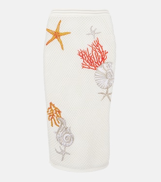 Jupe midi brodée en coton | Versace