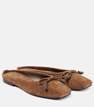 Monili bow-detail suede mules | Brunello Cucinelli