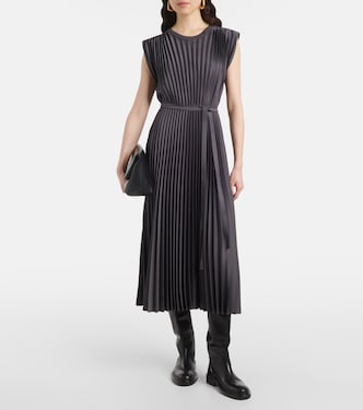 Volta belted plissé satin midi dress | Joseph