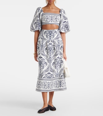 Jupe midi Tropical Cameo imprimée en lin | Farm Rio