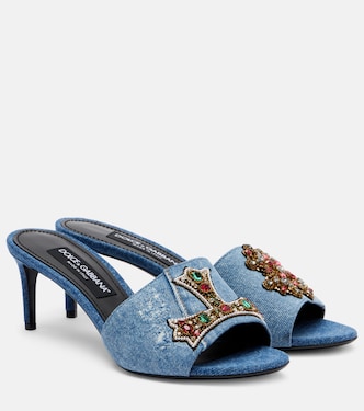 Crystal-embellished denim mules | Dolce&Gabbana