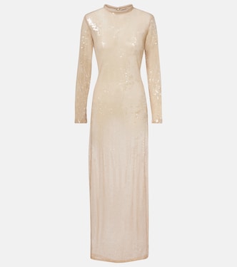 Sequined sheer maxi dress | Adriana Degreas