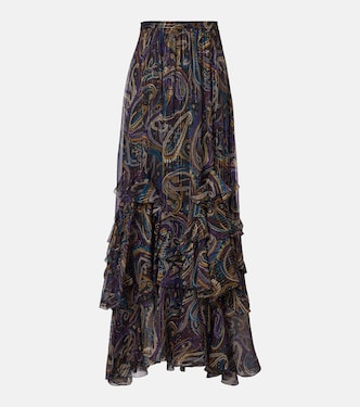 Gonna lunga in misto seta plissé con stampa paisley | Etro