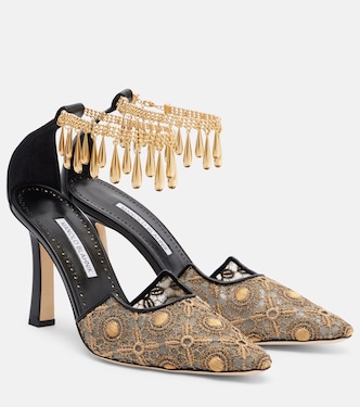 Harnicus 105 leather-trimmed lace pumps | Manolo Blahnik