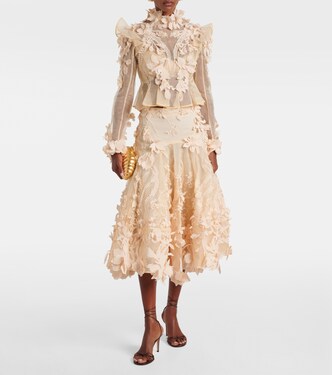 Hypnotic floral-appliqué silk midi skirt | Zimmermann