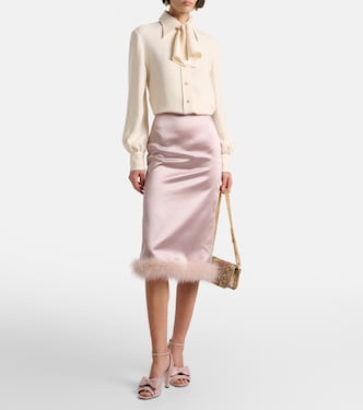 Feather-trimmed high-rise midi skirt | Valentino