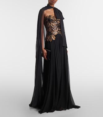 Abito lungo in misto seta con paillettes | Elie Saab