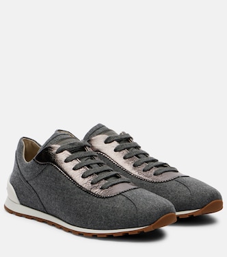 Leather-trimmed felt sneakers | Brunello Cucinelli