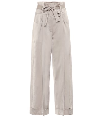 Pantalon paper bag ample en satin de coton mélangé | Brunello Cucinelli