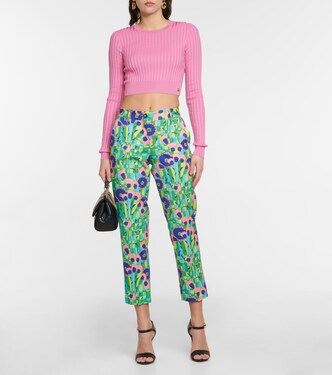 Pantalon droit en coton mélangé à fleurs | Dolce&Gabbana