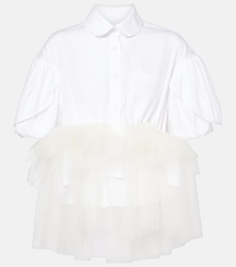 T-shirt cropped in cotone con tulle | Simone Rocha