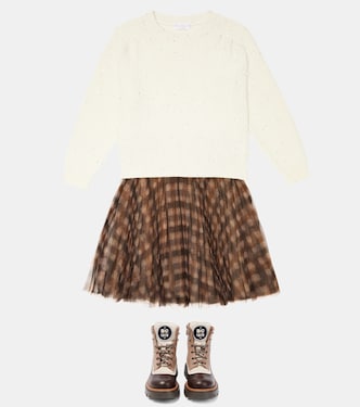 Checked pleated tulle skirt | Brunello Cucinelli Kids