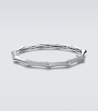 Bamboo 14kt white gold bangle with diamonds | Rainbow K