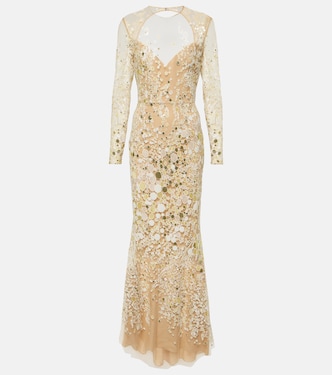 Abito lungo in tulle con ricamo | Elie Saab