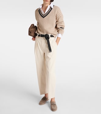 Pantaloni regular in misto cotone a vita alta | Brunello Cucinelli