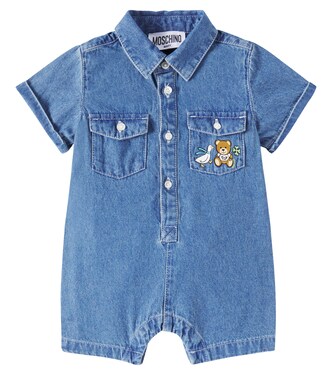 Baby - Tuta corta di jeans Teddy Bear | Moschino Kids