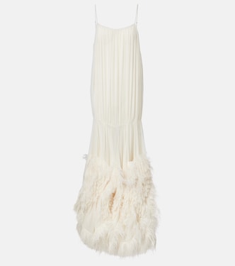 Feather-trimmed gathered gown | Xu Zhi