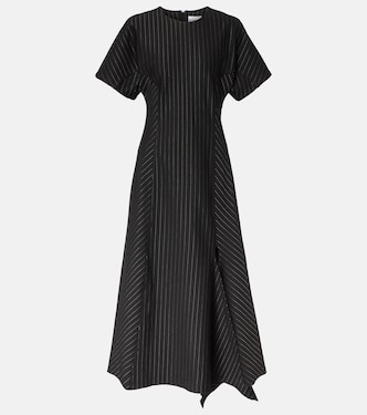 Pinstripe asymmetric midi dress | Ganni