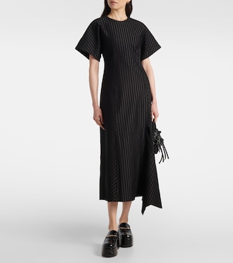 Pinstripe asymmetric midi dress | Ganni