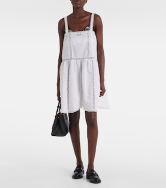 Minikleid aus Baumwolle und Leinen mit Spitze | Prada