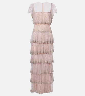 Crystal-embellished tiered gown | Costarellos