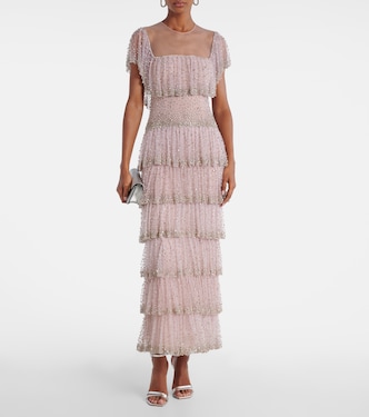 Crystal-embellished tiered gown | Costarellos