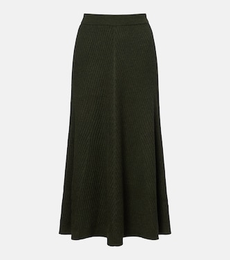 羊毛罗纹针织中长半身裙 | Victoria Beckham
