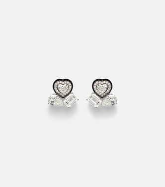 Ohrringe Cluster Heart aus 18kt Weißgold mit Emaille und Diamanten | Kamyen