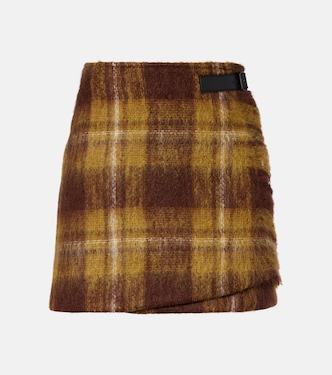 Mini falda envolvente de mohair y lana a cuadros | Loewe