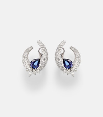 18kt white gold (750/1000) earrings with diamonds and sapphires | Yeprem