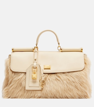 Sicily Large leather and shearling top-handle bag | Dolce&Gabbana