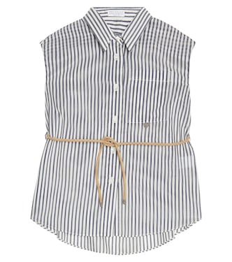 Chemise rayée en coton et soie mélangés | Brunello Cucinelli Kids