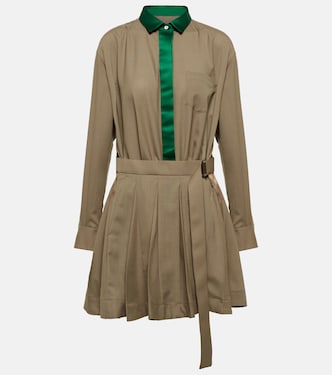 Pleated satin-trimmed minidress | Sacai