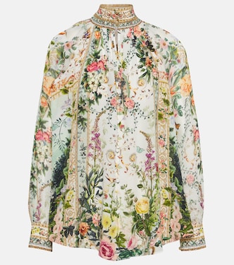 Floral high-neck silk crêpe blouse | Camilla