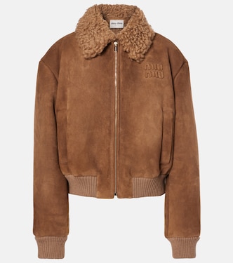 Shearling-trimmed cropped suede jacket | Miu Miu