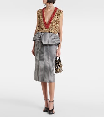 Falda midi de popelín de algodón a rayas | Dries Van Noten