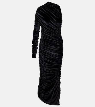 Vestido largo asimétrico de jersey de terciopelo | Mugler