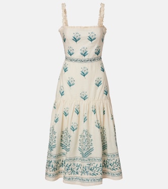 Nispero Ceiba floral linen midi dress | Agua by Agua Bendita