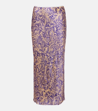 Jupe midi en satin de soie à fleurs | Dries Van Noten